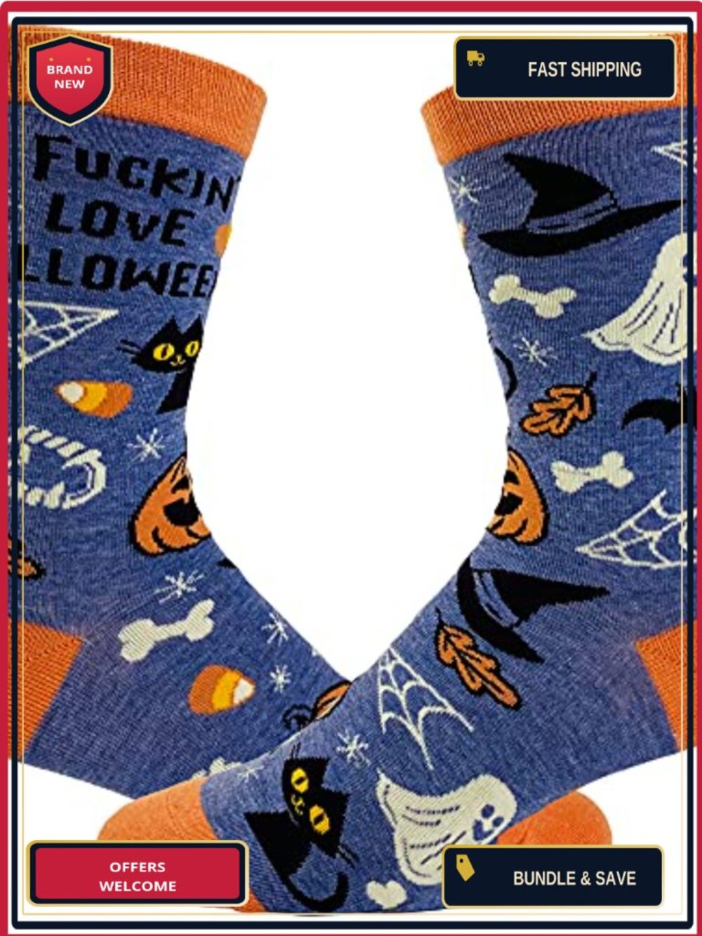 Womens Funny Halloween Crew Socks Embroidered Novelty